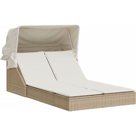 Maison Exclusive - Lettino Doppio con Baldacchino e Cuscini Beige in Polyrattan