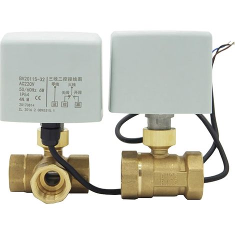 Vanne électrique à boisseau sphérique à deux voies à trois voies pour climatisation centrale vanne électrique de ventilo-convecteur (DN15) (1/4)