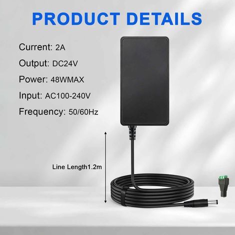 Alimentation Universelle 24V DC, Adaptateur 24V 2A, Adaptateur 48 W pour Bandes LED COB avec transformateur enfichable 5,5 x 2,1 mm, Alimentation de sécurité Basse Tension 230V AC (1/4)