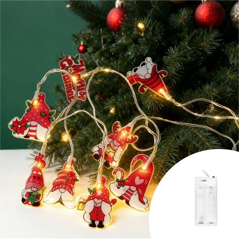Catena decorata con 9 Gnomi luminosi a Led Bianco Caldo 2 metri a batteria Wisdom (1/2)