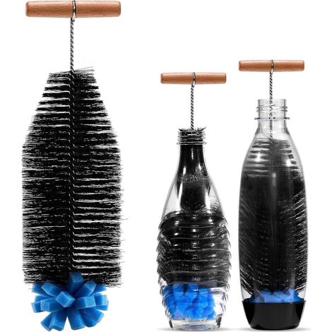 Goupillon Bouteille – 32 cm Longue Brosse Biberon avec Éponge et Poils, sans BPA, Manche Ergonomique Ecouvillon pour Bouteilles Verre et Plastique (Noir) (1/5)