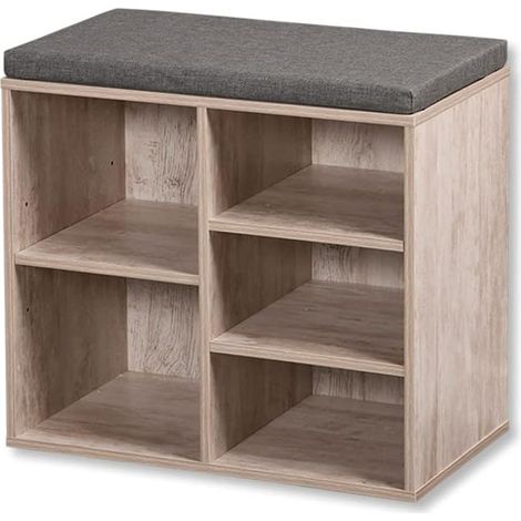 Meuble à chaussures en bois avec coussin d'assise - Marron - L 51,5 x H 48 cm - Livraison gratuite (1/7)