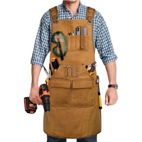 Tablier de travail en toile avec 9 poches à outils, tablier d'atelier robuste pour menuisier, forgeron, taille S à 3XL, kaki