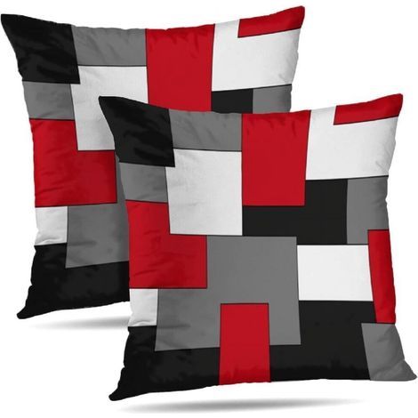 Ensemble de housses de coussins décoratifs à motif géométrique moderne, 50 x 50 cm, motif d'art abstrait rouge/noir/gris, convient pour une utilisation dans la chambre et sur le canapé - compatible av (1/5)