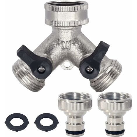 Y-Distributeur, Adaptateur Tuyau Arrosage en Laiton de 3/4", Robinet Double Machine a Laver, pour Lave-Linge, Salle de Bain,Robinet d'extérieur avec connecteurs et rondelles (1/5)
