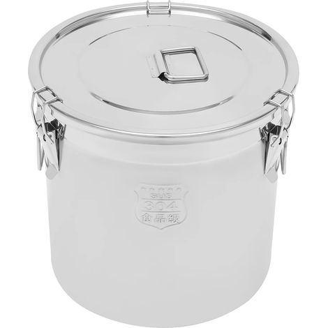 Recipiente de almacenamiento hermético, fabricado en acero inoxidable apto para uso alimentario, gran capacidad de 33 litros, color plata. (1/2)