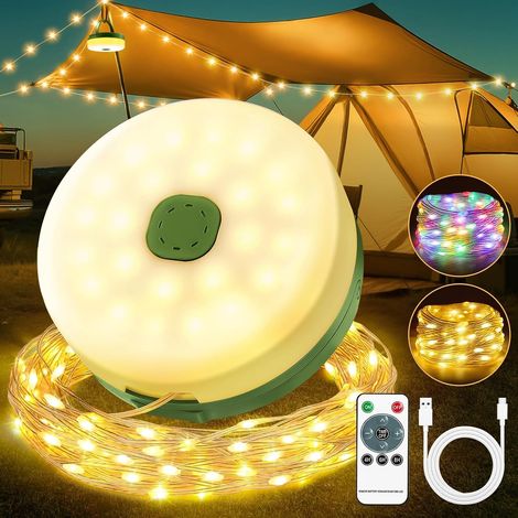 Guirlande Lumineuse de Camping Enroulable 10m, Rechargeable USB Lampe Camping, 2500mAh, 9 Modes Éclairage, Étanche IPX4 Pour Tente, Jardin, Randonnée, Noël, Décoration Extérieure Intérieure (1/5)