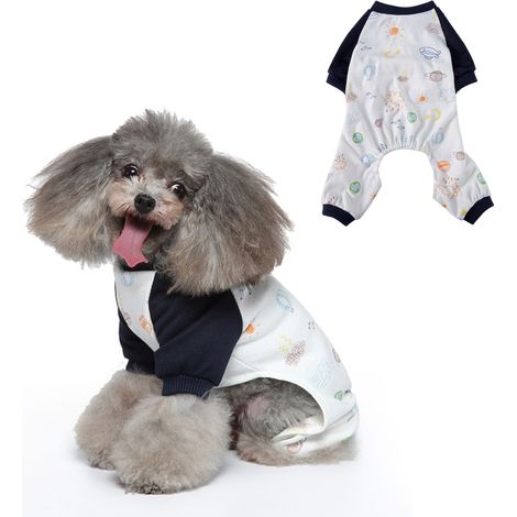 1 pyjama pour chien et chat, grenouillère en coton, bleu marine, taille S/M/L/XL, vêtements confortables pour petits chiens et chats (1/5)