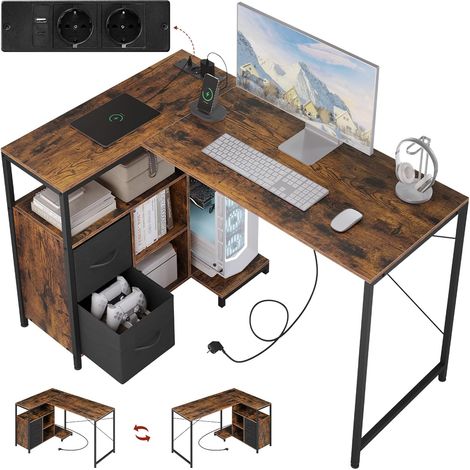 WOLTU Scrivania Angolare da Computer con con Prese USB-A Typ-C, Marrone Vintage