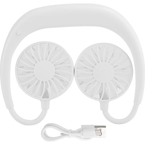 Ventilateur de cou portable mini rechargeable USB 3 vitesses style pendentif blanc bureau (1/5)