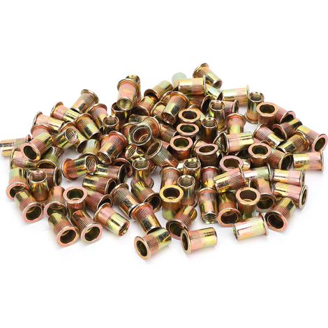 Lot de 100 écrous à sertir M10 en acier au carbone zingué coloré - Quincaillerie de fixation (1/5)