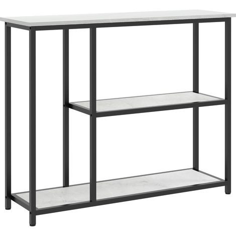 Console d'entrée en mélamine blanche avec cadre en acier, 100 x 30 x 80 cm, 2 plateaux, sécurisée anti-basculement (1/5)
