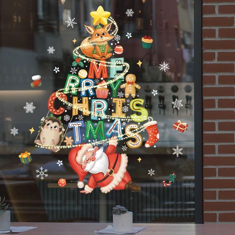 1 sheet of Christmas window stickers, Christmas decoration window stickers, cute reindeer stickers, reusable removable PVC window stickers for indoor Christmas decoration (1/4)