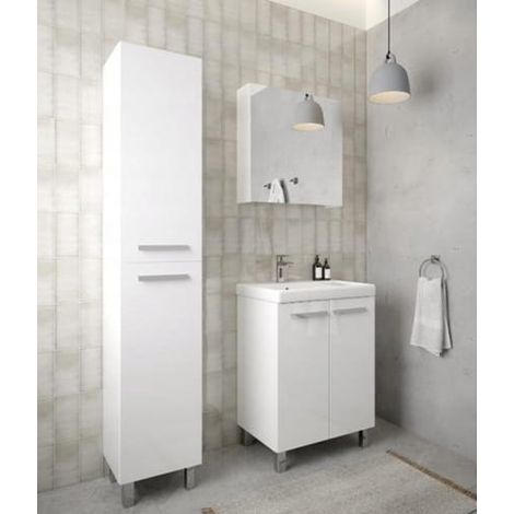 Meuble de salle de bain sur pied avec lavabo et égouttoir, blanc, 80x60cm Bonita (1/3)