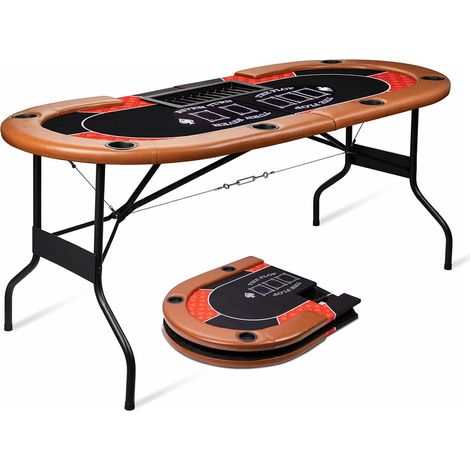 HLC Table de poker pliable ovale 182 cm pour 6 à 8 personnes, accoudoirs rembourrés et porte-gobelets (1/5)