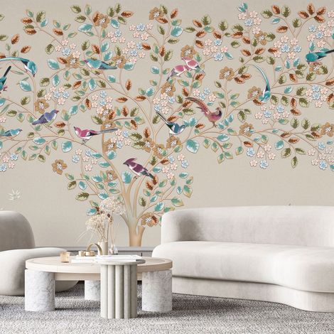 Papier peint panoramique - Arbre Oiseaux - 130 cm x 81 cm (1/4)