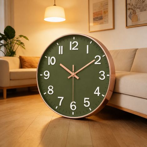 Horloge murale ronde 20 cm silencieuse vert armée vert réf 2424 20 × 20 × 4 cm 400 g – Livraison gratuite