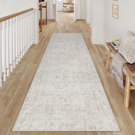 Tapis de Couloir Lavable 60x240cm Beige Descente de Lit Rug (1/5)