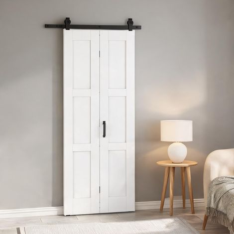 Porte coulissante pliante bois 71,2 x 213,4 cm rail acier bianco (1/5)