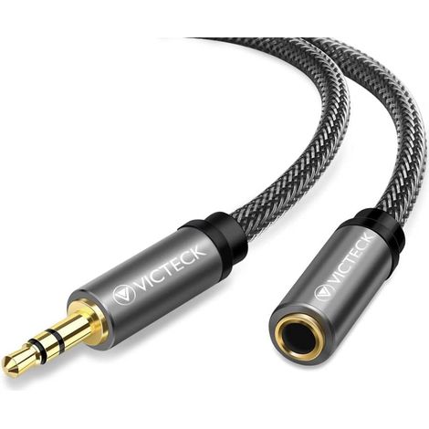 Rallonge Jack Audio 2M, Victeck Nylon Tressé Jack Stéréo Câble 3.5mm Mâle vers Femelle d'extension câble Compatible avec Casque iPhone Samsung Ecouteurs Haut-parleurs PC Tablettes Lecteurs MP3 et Plus (1/5)