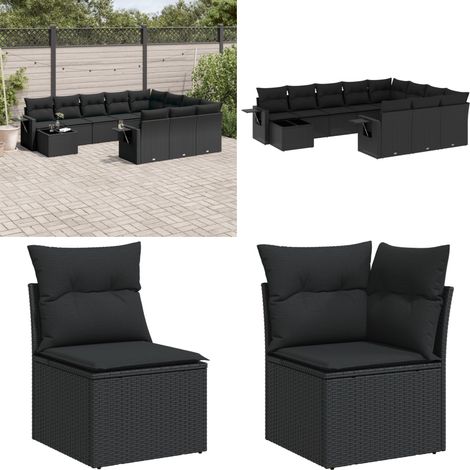 11-tlg. Garten-Sofagarnitur mit Kissen Schwarz Poly Rattan - Gartenmöbel - Esszimmergarnitur - Rattan Möbel - Outdoor Möbel - Lounge Set - Home & Living (1/5)