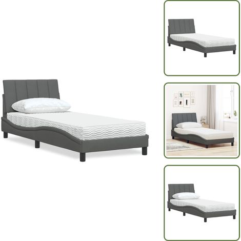 Cama de tela - vidaXL Cama con colchón Hanko tela gris oscuro 90x200 cm - Cama de madera