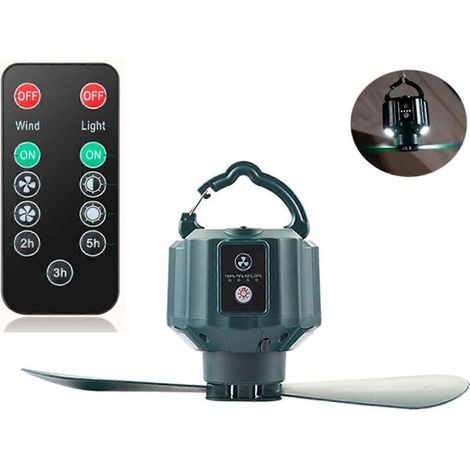 Ventilateur de plafond sans fil avec télécommande, batterie 10400 mAh, USB-C et lumière LED intégrée – Modèle standard vert (1/5)