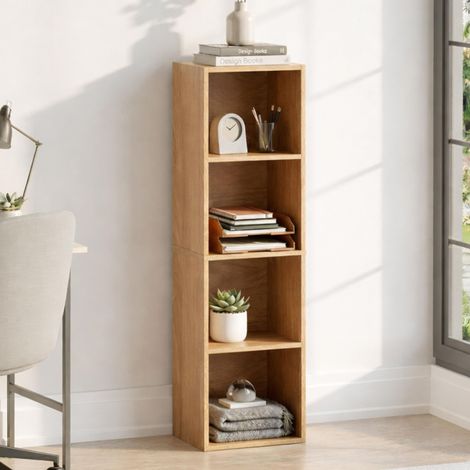 4 Niveau Cube Bibliothèque, Moderne Space-Saving Meuble de Rangement for Salon, Chambre Or Bureau, Autoportant Exposition Shelf, H106xW32xD24cm (Chêne) (1/5)