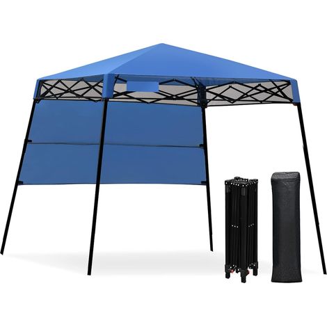 GOPLUS 181x181x210cm Tonnelle de Jardin Pliable,Tente Pliante avec Hauteur Reglable, Popup-Pavillon Chapiteau de Reception de Jardin avec Cadre Robuste, Tente de Fete avec Sac de Transport (Bleu) (1/5)