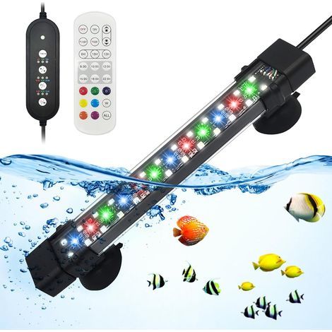 Éclairage d'aquarium - 20 cm - 8 W - Avec télécommande - Lampe LED d'aquarium - Éclairage LED pour réservoir de poissons - Étanchéité IP68 - 7 couleurs - Minuterie réglable [Classe énergétique A] (1/5)