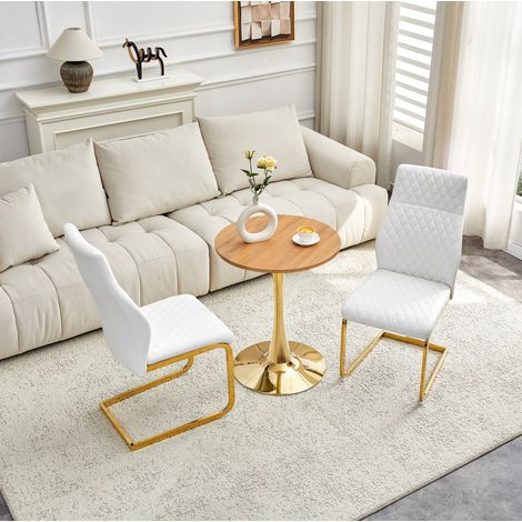 Set tavolo rotondo e 2 sedie bianche, Ø 60 cm, gambe dorate (1/5)