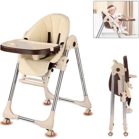 Magicfox – Chaise haute bébé évolutive pliable – Hauteur réglable 62-78 cm – Plateau repas amovible – 4 roues directionnelles – Confort optimal