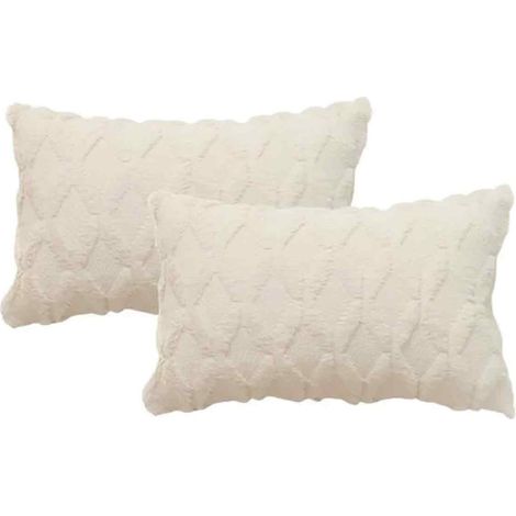 Housse De Coussin Rectangulaire - 30 cm x 50 cm - Peluche Unie - Beige - 2 Pièces (1/5)