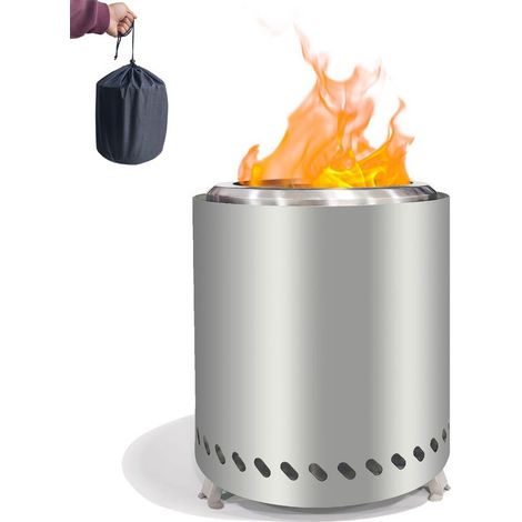 Foyer sans fumée, mini poêle d'extérieur en acier inoxydable de 14 cm avec sac de rangement, foyer de table à faible combustion, argent (1/5)