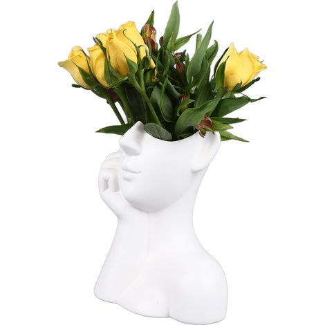 Vases en céramique à visage, vases à fleurs décoratifs modernes, centre de table pour étagère, salon, bureau, chambre, blanc (1/5)