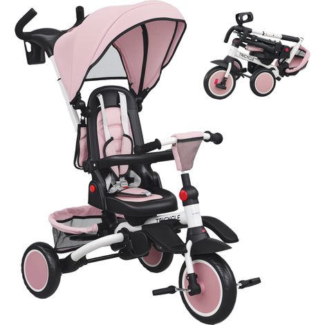 Kinderdreirad, 6-in-1 Buggy für Kleinkinder, mit Schiebegriff, verstellbarer Sitz, faltbares Design, Sicherheitsnetz