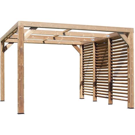 Habrita – Pergola Thermauvent en bois thermochauffé – Ventelles mobiles – Dimensions 3,41 x 3,13 m – Résistance et entretien minimal