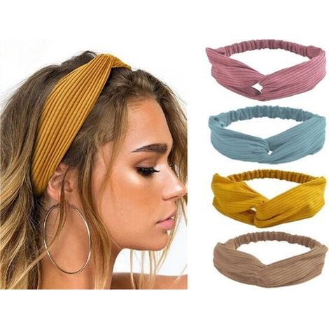 Lot de 4 bandeaux à cheveux pour femme - Nœud croisé - Élastiques - Accessoires cheveux pour femmes et filles (1/5)