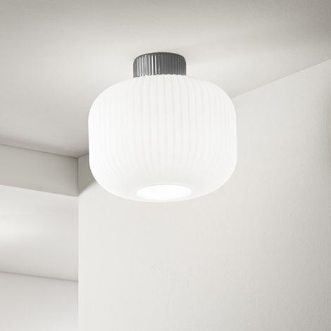 Plafoniera Contemporanea Lucerna Metallo Ceramica Bianco 1 Luce E27 Ip20 (1/2)