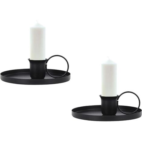 Chandelier Vintage, 2 Pièces Bougeoir de Métal Bougeoirs Noirs avec Poignée et Plateau Retro Candélabres Decoration de Table pour De Noël Halloween Mariage Cérémonie Anniversaire (Tour)