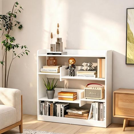 Étagère blanche 4 niveaux 90 x 24 x 91 cm en panneaux (1/5)