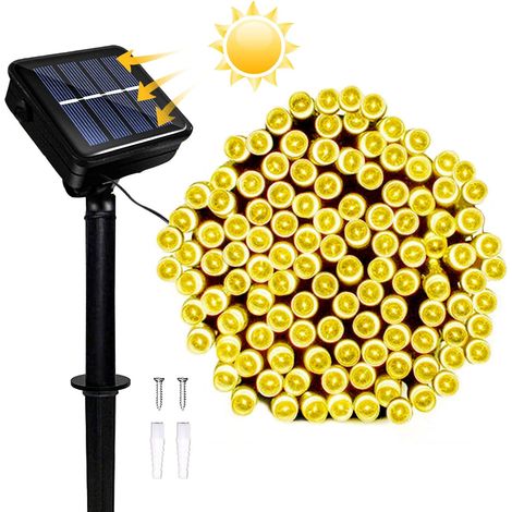 Guirlande lumineuse solaire de jardin, étanche, 22 m, 8 modes, 200 LED, pour mariage, Noël, décoration de Noël, jaune (1/5)