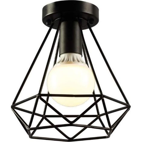 Lampe de Plafond rétro vintage Plafonnier Industrielle Cage en forme Diamant en Métal Fer Lustre Suspension Luminaire pour Salon Salle Chambre (1/5)