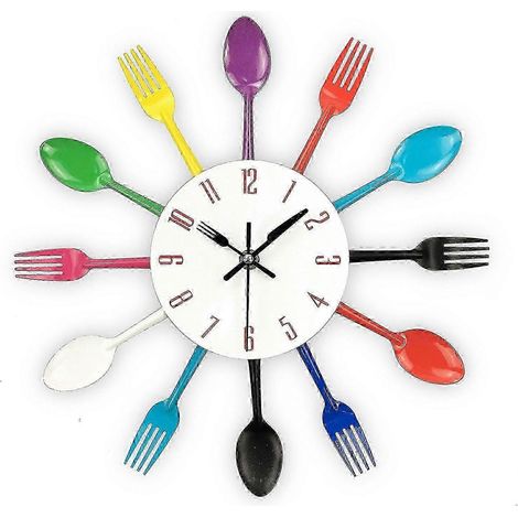Horloge murale de cuisine 3D amovible avec motif cuillère et fourchette, autocollant mural miroir pour une décoration intérieure moderne (1/5)