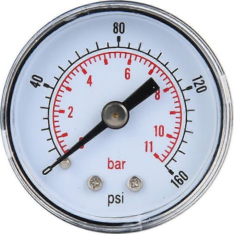 Mechanisches Manometer für Luft, Öl und Wasser, 1/8 Zoll BSPT-Rückanschluss (0-160 psi 0-11 bar)