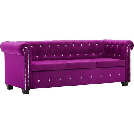 Sofá chesterfield de 3 plazas de terciopelo 199x75x72 cm morado vidaXL (1/5)