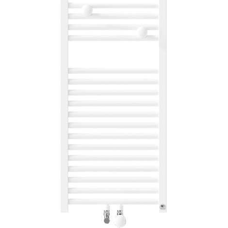 Sèche-serviettes eau chaude étroit raccordement central 314W RIVA 4 blanc brillant - THERMOR 471610 (1/2)