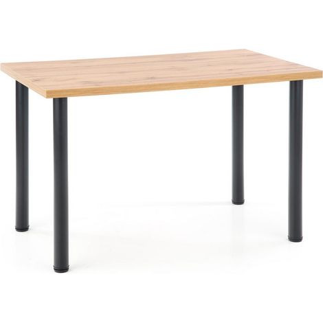 Table 120x68 cm avec plateau aspect chêne wotan et pieds ronds noirs en métal RIGEL (1/3)