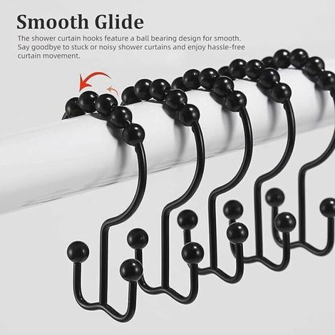 ALLIANDISCrochets de rideau de douche, 12 anneaux de crochet de rideau de douche, anneaux de crochet de douche doubles coulissants en métal antirouille pour salle de bain, crochets de rideau (1/3)