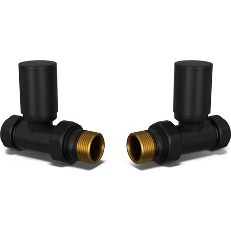 Round - Black Radiator Valves Straight 15mm